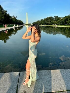 Windsor Mint Beaded Spaghetti-Strap Maxi Dress